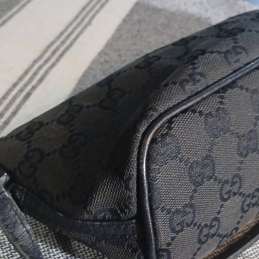 Authentic Gucci Vintage Hand Bag Pouch Purse GG Canvas Leather Black - Picture 10 of 16